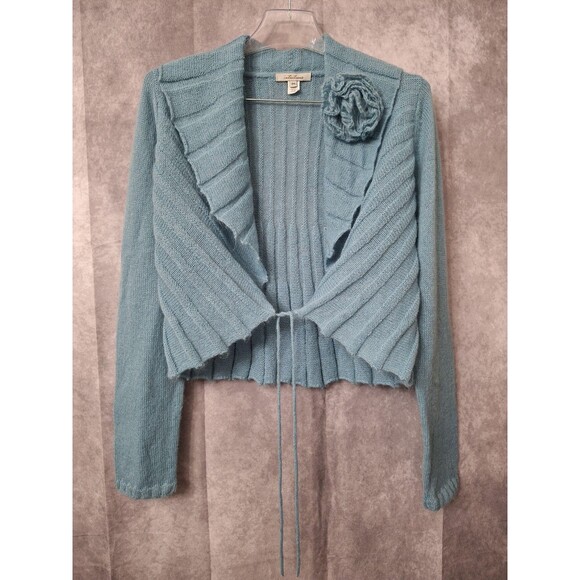 Intuitions Mohair Mermaid Aquamarine Tie Front Y2K Cardigan Women's M Soft Boho - Picture 1 of 9